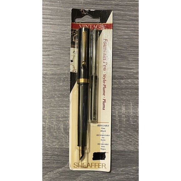 1990s Sheaffer 70475 Vintage Marbled Blue& Gold Fine Fountain Pen Refillable NOS - Picture 1 of 4